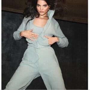 Skims Cotton Ribbed Jogger Pant Mint Green Large Lounge Cozy Stretch Athleisure